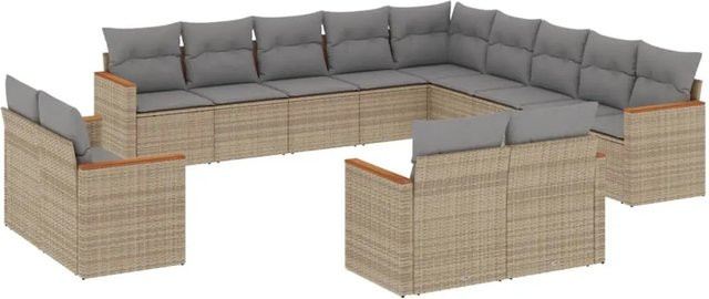 vidaXL 13-teilige Garten-Sofagarnitur in L-Form aus Poly-Rattan mit Kissen in Beige - Bild 1