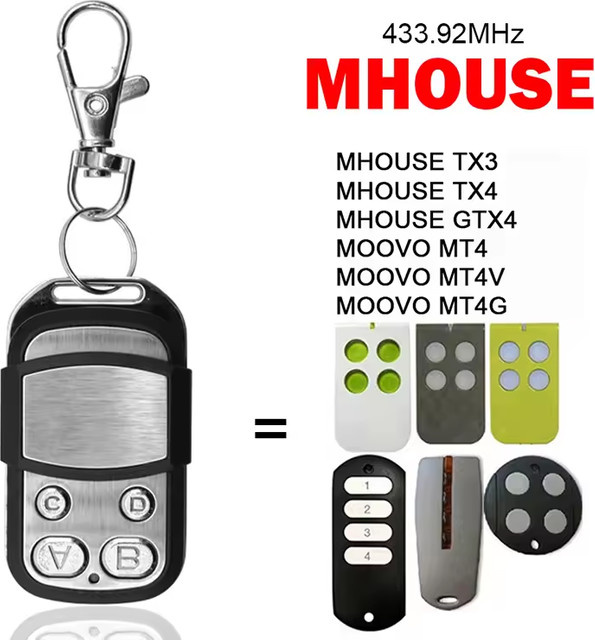 Mhouse Garagentor-Fernbedienung Rolling Code 433,92 MHz 4-Kanal-Sender für GTX4 TX3 TX4 MOOVO MT4 MT4V MT4G - Bild 1