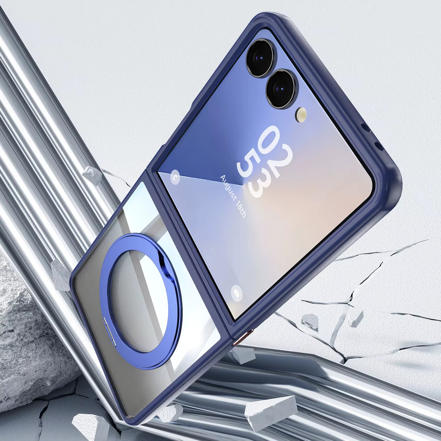 MagSafe Handyhülle mit 360 Grad drehbarer Halterung und Flip-Schutz für Samsung Galaxy Z Flip 7, Z Flip 6 und Z Flip 5, magnetisch und stoßfest, Grau und Blau - Bild 3