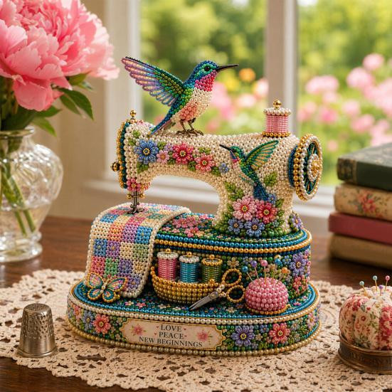 3D Perlen Nähmaschine DIY Kit Kolibri und Blumen - Bild 3