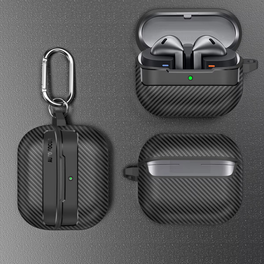 Schutzhülle im Carbon-Fiber-Leder-Design für Samsung Galaxy Buds3 und Buds3 Pro in Schwarz oder Grau - Bild 3