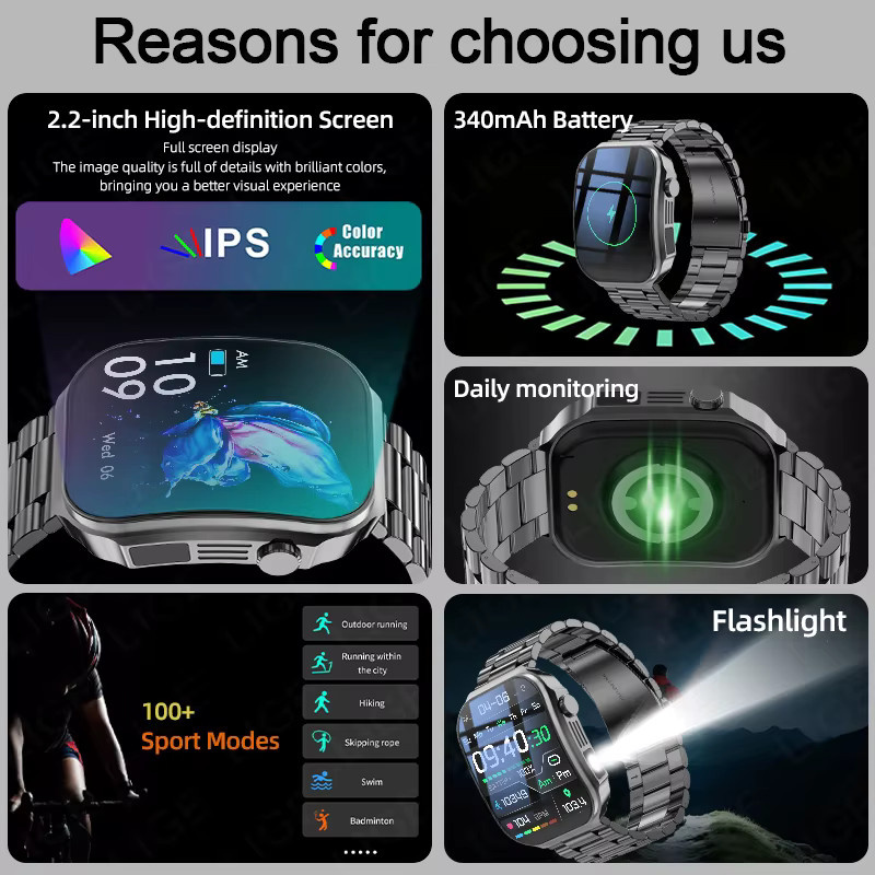 LIGE Smartwatch, Schwarz, Edelstahl, Rechteckig - Bild 2