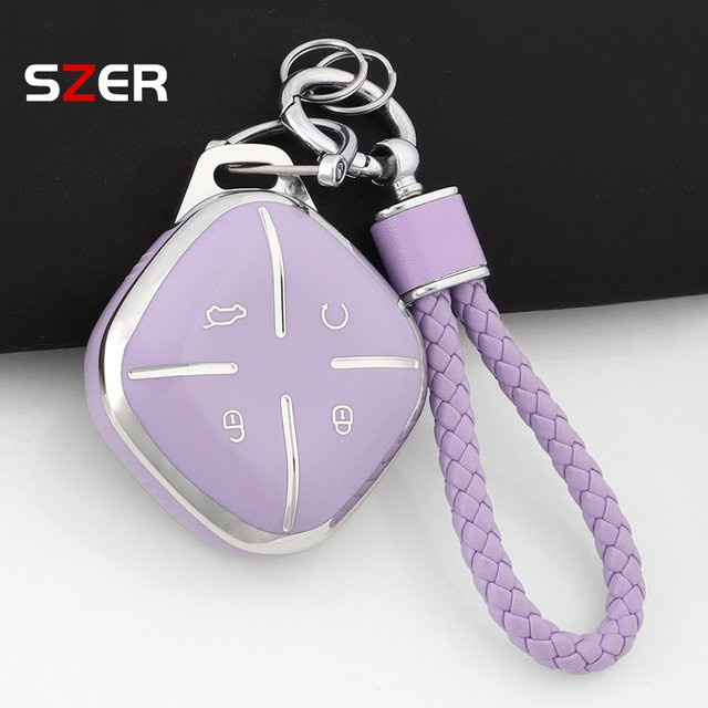 SZER TPU Autoschlüsselhülle für Chery Jetour Dashing IDM I-DM X-1 Plus DTC in Lila mit Schlüsselanhänger und Fernbedienungsgehäuse für 4 Tasten - Bild 1
