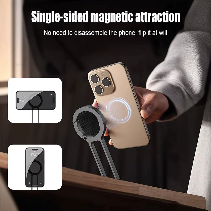 AKABEILA Faltbarer magnetischer Handyhalter für den Schreibtisch, Lazy Tripod Smartphone-Ständer für MagSafe iPhone, Schwarz - Bild 3