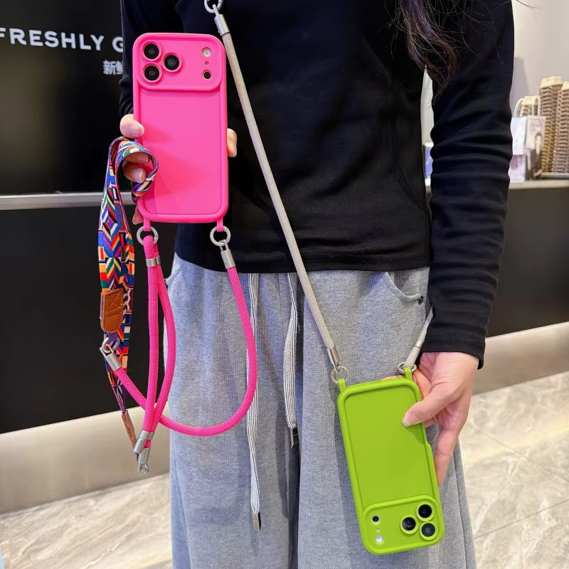 EHUIDE Retro Lanyard Hülle für iPhone in Rot – Stoßfeste multifunktionale Umhängehülle mit Umhängekordel - Bild 2