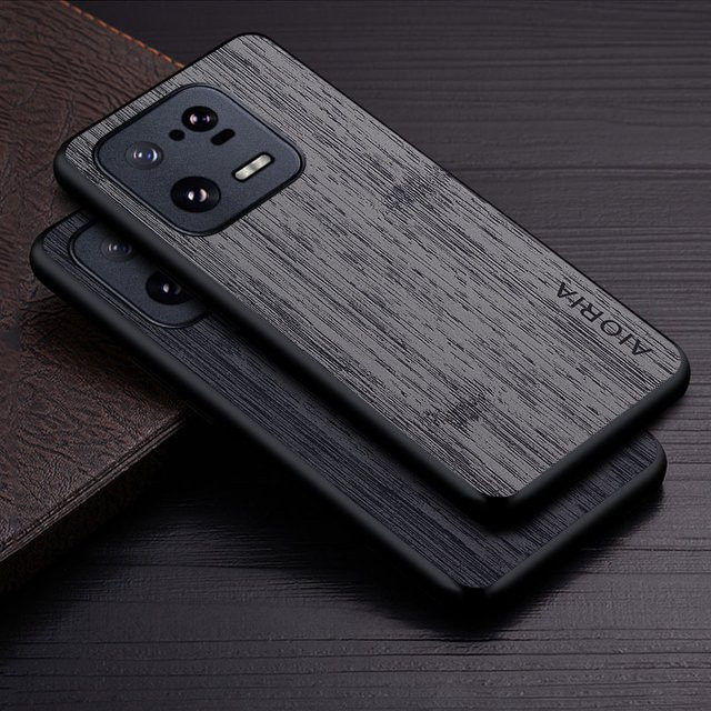 Xiaomi Handyhülle aus Leder mit Bambus-Holzmuster für Xiaomi 13 12 12S 11 11T Pro Lite Ultra 5G in Braun und Grau - Bild 1