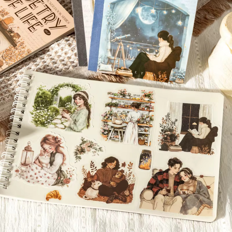 20-teiliges Retro-Stickerbuch für Damen mit gemütlichen Heim- und Café-Motiven, selbstklebend, mehrfarbig - Bild 3