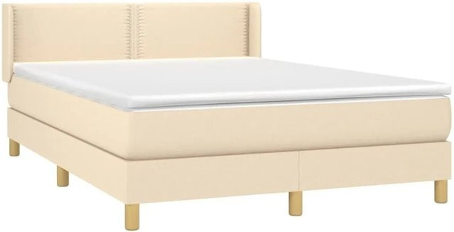 vidaXL Boxspringbett Hybrid mit Matratze und Taschenfederkern aus Stoff in Creme, B/T: 140 x 190 cm - Bild 1