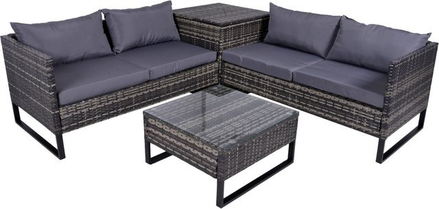 Garden Pleasure Lounge-Eckgruppe Ramira 4-teilig aus Polyrattan und Stahl in Schwarz-Grau - Bild 2