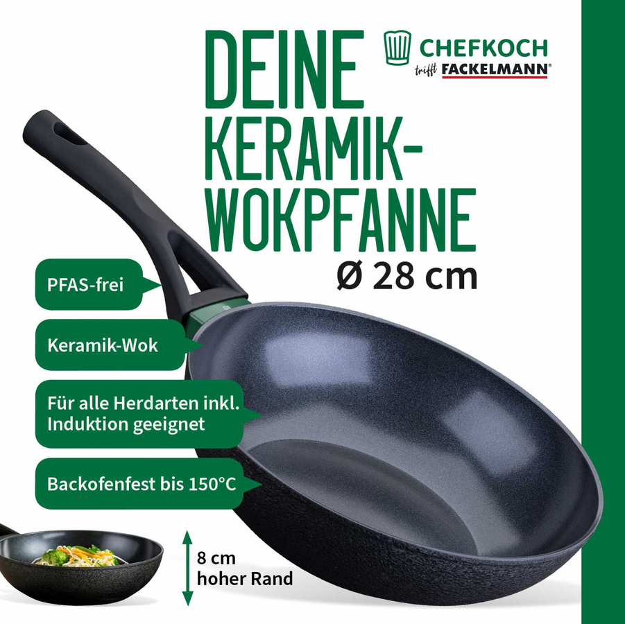 Fackelmann Wokpfanne Hamburg mit keramischer Antihaft-Besch coating in Schwarz oder Grün, Durchmesser: 28 cm - Bild 3
