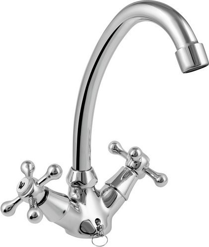 WELLWATER Zweigriffarmatur für das Waschbecken in Silber mit schwenkbarem Rohrauslauf und wassersparender Funktion, verchromt - Bild 1