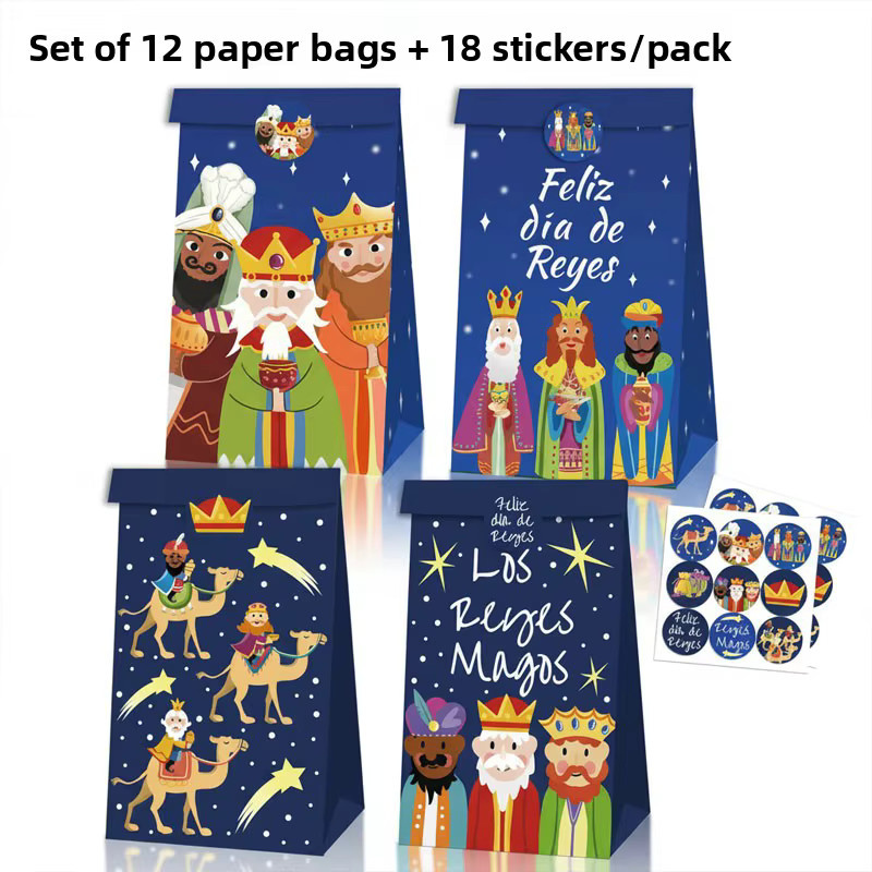 Weihnachtliche Goody-Taschen aus Kraftpapier mit Motiv der drei Könige für Kinder, mehrfarbig - Bild 3