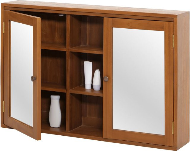 MCW Teak-Spiegelschrank MCW-M85 in Braun mit Scharniertüren und internen Regalen, B/H/T: 70 x 100 x 20 cm - Bild 1
