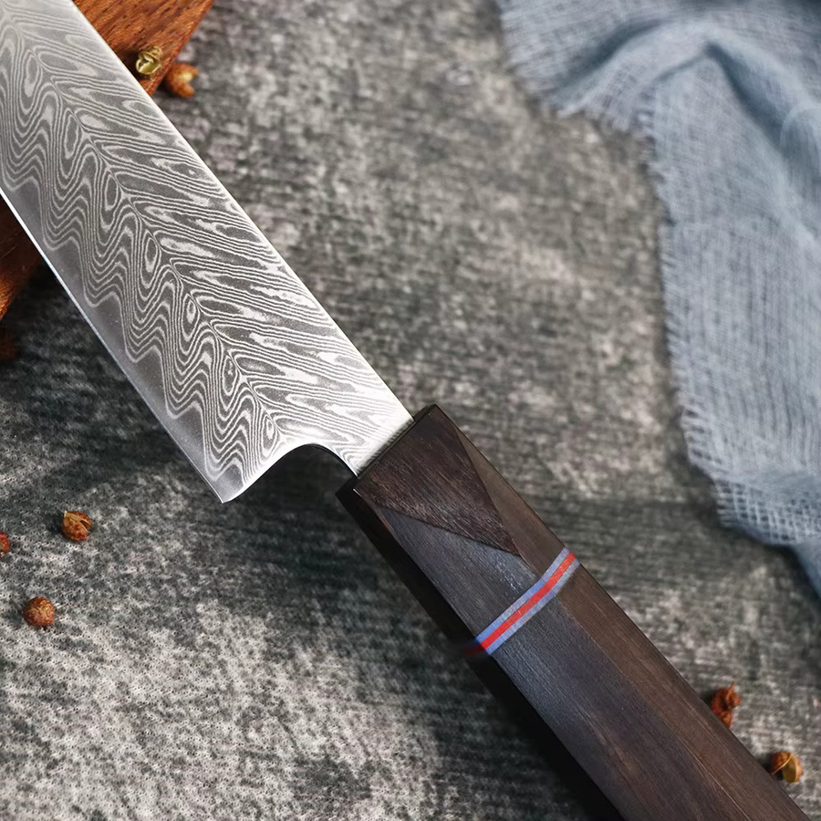 Jumcsong Damaskus Küchenmesser aus VG10 Stahl, Universal- und Schälmesser in Silber mit Holzgriff - Bild 3