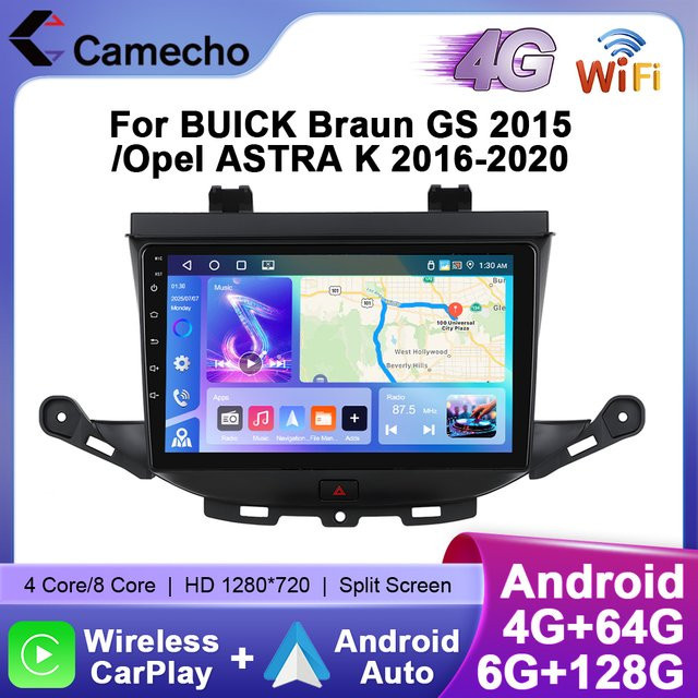 Camecho Wireless CarPlay und Android Auto Autoradio für BUICK Braun GS 2015 und Opel ASTRA K 2016-2020 Multimedia Player in Schwarz mit 4G WIFI GPS - Bild 1