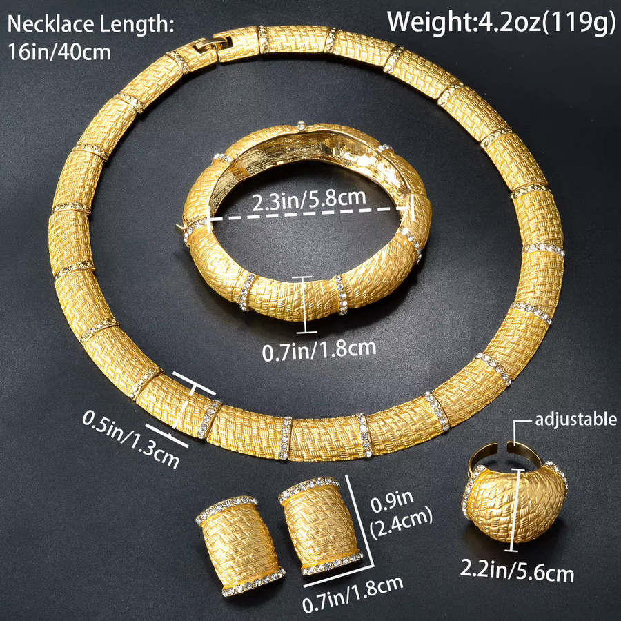 ZeaDear Schmuck-Set, 18K Goldfarbe, Halskette, Ohrringe, Ring, Armbänder, Damen - Bild 2