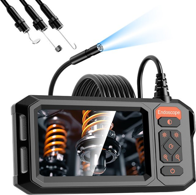 ENWOR Industrie-Endoskop mit 4,3-Zoll-Bildschirm, Einzel-/Doppellinse, 8-mm-Sonde mit 8 LEDs, wasserdichte Rohrleitungskamera für die Auto-Inspektion, Farbe: Schwarz - Bild 1