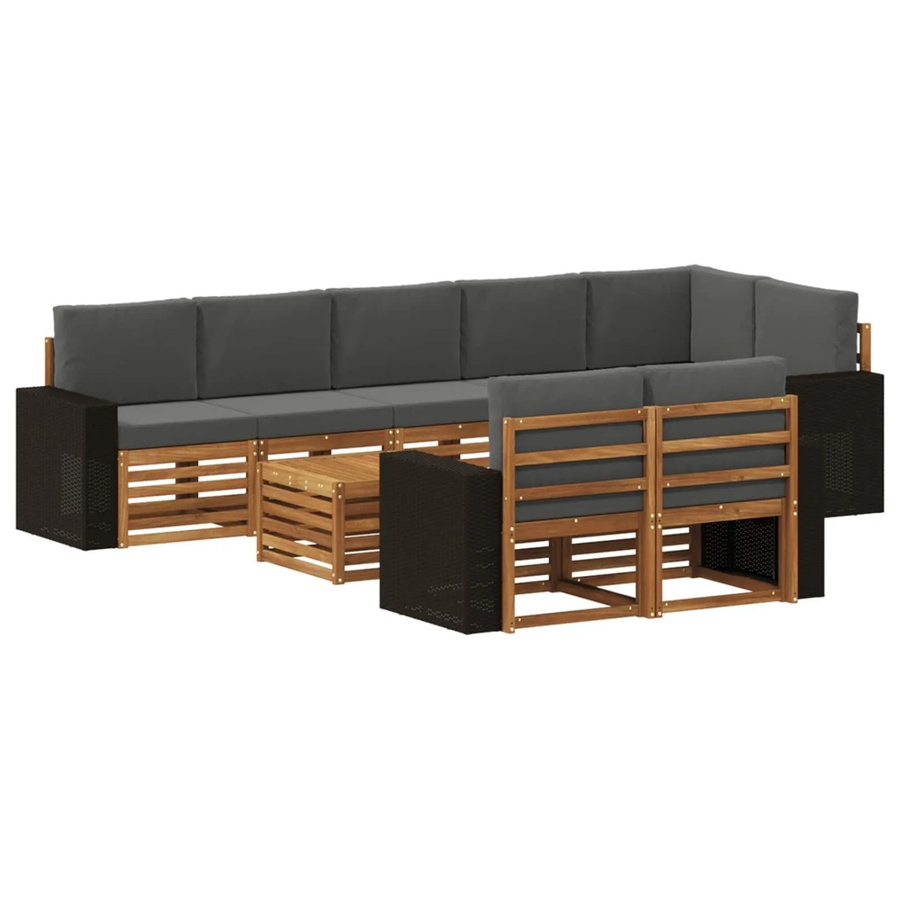 vidaXL Sofagarnitur aus Massivholz Akazie im modernen Latten-Design in Natur-Anthrazit - Bild 2