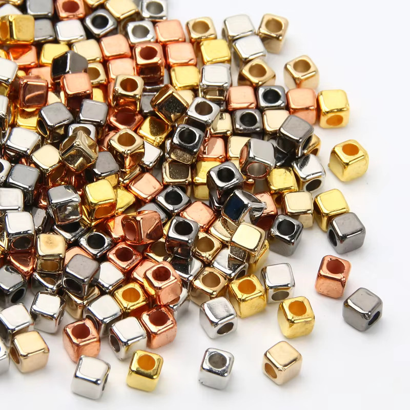 Laudsong Distanzperlen, quadratisch, golden, versilbert, 4 mm - Bild 2