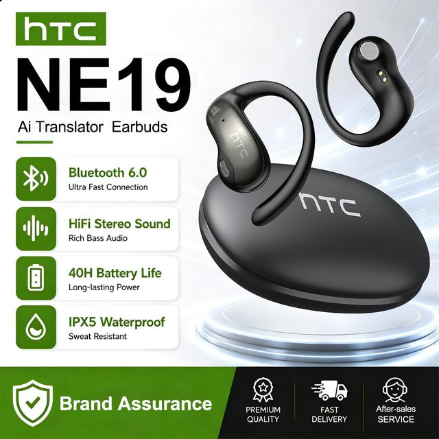 HTC NE19 Kabellose Bluetooth Open-Ear Kopfhörer mit AI-Übersetzung und ENC in Schwarz - Bild 1
