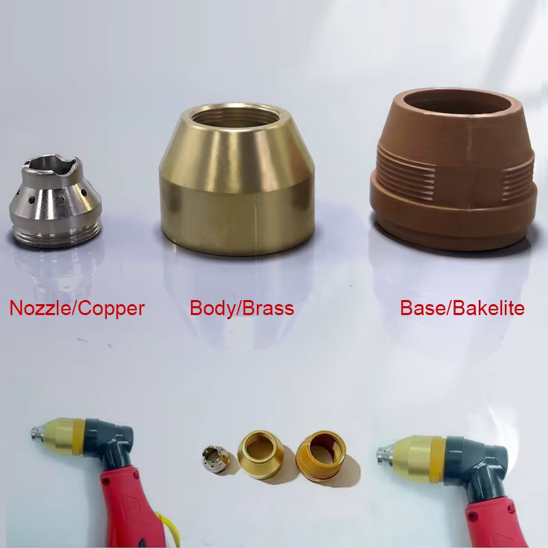 P80 P-80 Messing-Plasmaschneidbrenner Zubehör Set in Gold mit Düse, Schutzkappe, kontaktierbarem Schutzschild und Handgriff - Bild 2