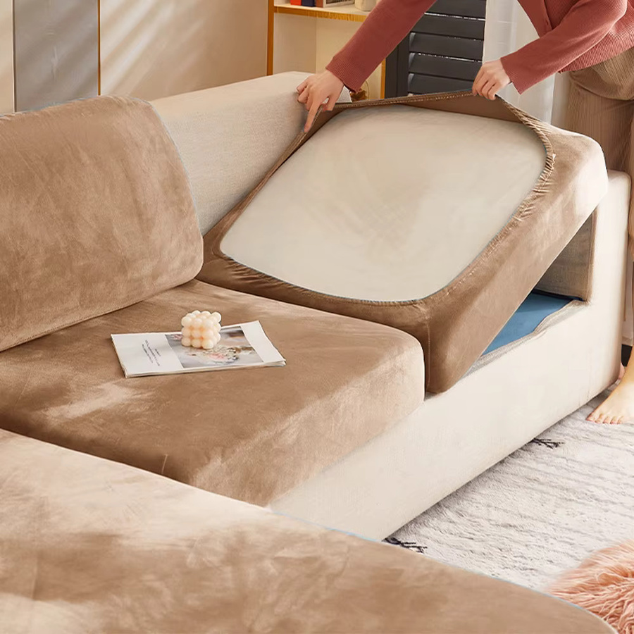 Airldianer Luxus Samt Sofa Abdeckungen in Grau und Beige, elastische und waschbare Couchbezüge für dein Wohnzimmer - Bild 4
