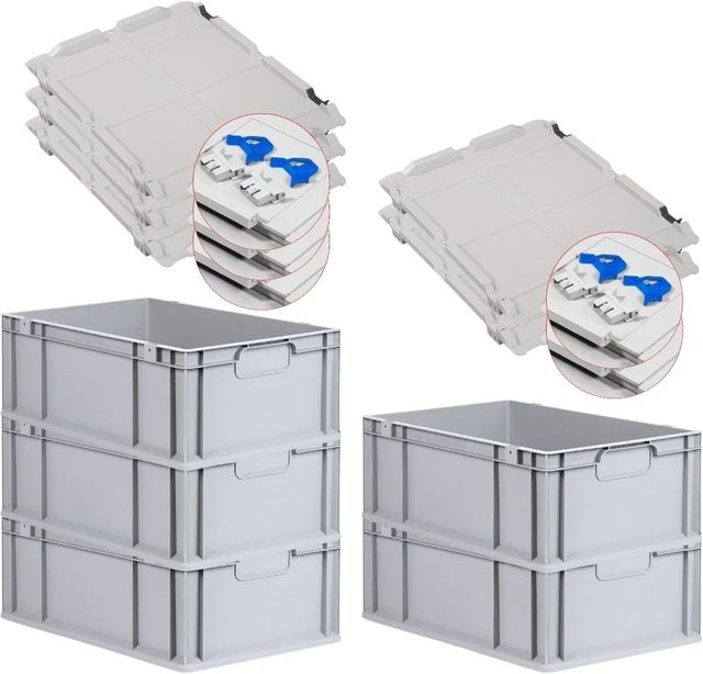 PROREGAL Spar Set 5x Eurobox Nextgen Economy mit Scharnierdeckel und blauen Schiebeschnappverschlüssen, Farbe: Blau/Grau, H x B x T: 22 x 40 x 60 cm, 44 Liter - Bild 1