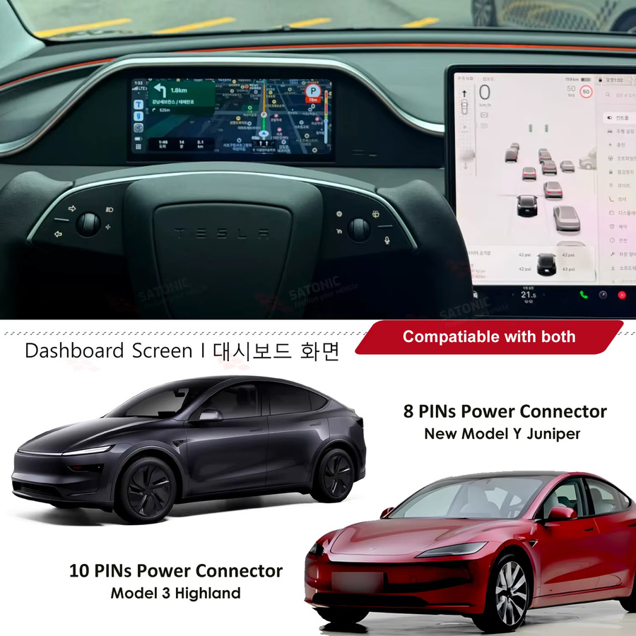 SATONIC 9 Zoll Dashboard-Bildschirm für Tesla Model 3 Highland und Model Y Juniper mit kabellosem CarPlay und Android Auto in Schwarz - Bild 4