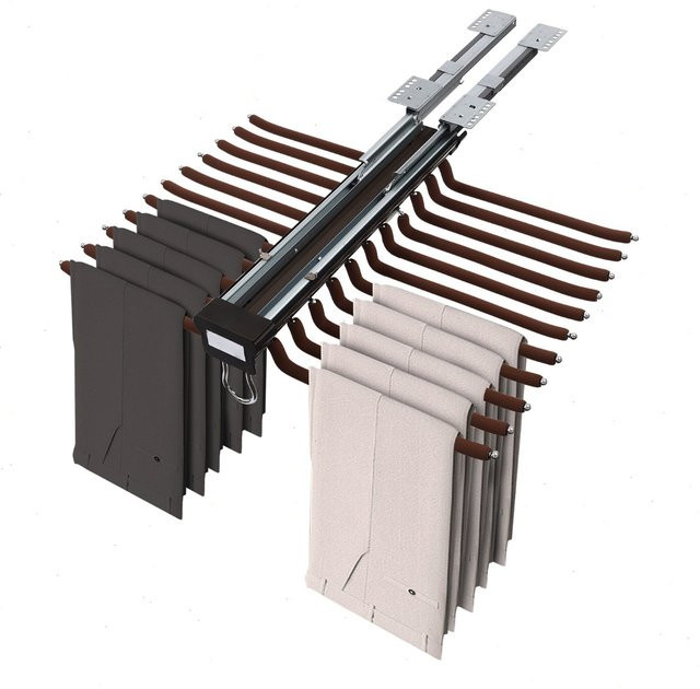 Bymaocar Hosenbügel mit 22 Stangen in Braun, beflockt und rutschfest, 15 kg Tragkraft mit geräuscharmer Gleitfunktion als Schrank-Organizer - Bild 1