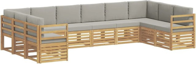 vidaXL Ecksofa Set aus 10 Teilen in Weiß und Hellgrau mit Akazienholz-Gestell und Polsterkissen, B/T/H: 363 x 185,5 x 73 cm - Bild 1