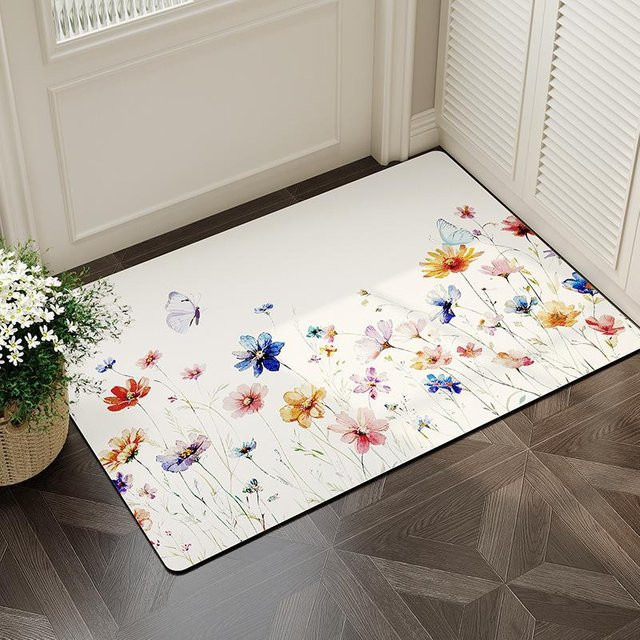 Schmutzabweisende und rutschfeste Eingangstürmatte mit floralem Design in Weiß, B/B: 60 x 40 cm - Bild 1
