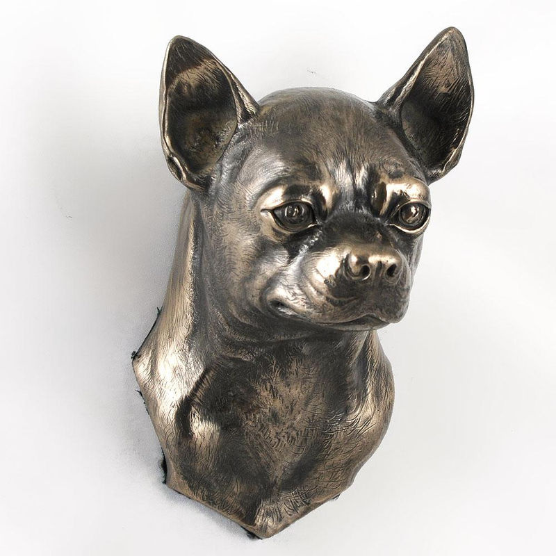 Hängende Chihuahua Hundestatue in Braun von Art-Dog aus Kunstharz und Metall - Bild 2