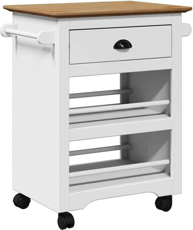 vidaXL Küchenwagen BODO in Weiß und Braun mit rustikalem Kiefernholz-Design, B/T/H: 67,5 x 45 x 80 cm