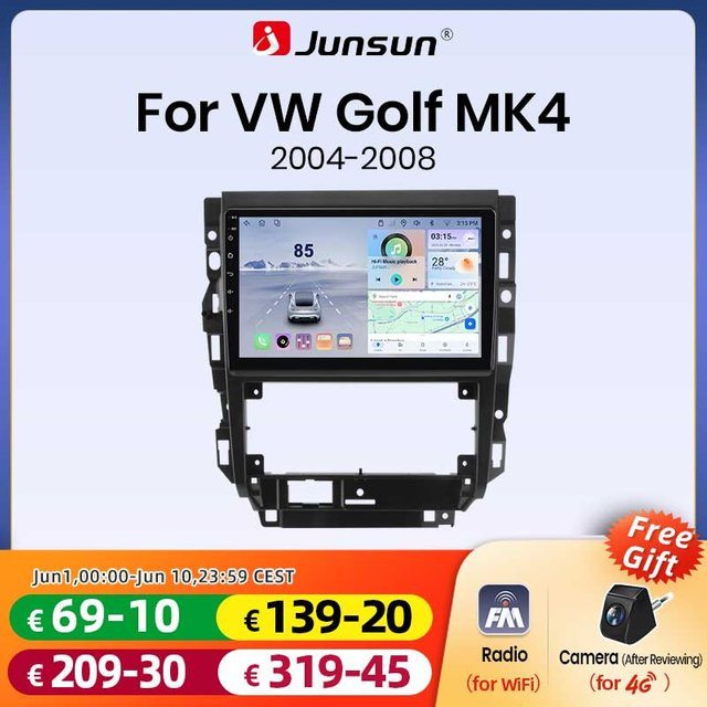 Junsun Android 15 Autoradio für Volkswagen VW Golf 4 IV und Jetta MK4 mit 9,0 Zoll IPS Touchscreen, kabelloses CarPlay, Android Auto, GPS, WiFi, 4G, Bluetooth und DSP, Schwarz - Bild 1