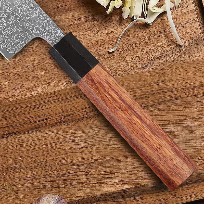 Baovim Japanisches Kochmesser aus Damaststahl mit Palisandergriff, Braun, Länge: 20,3 cm - Bild 3