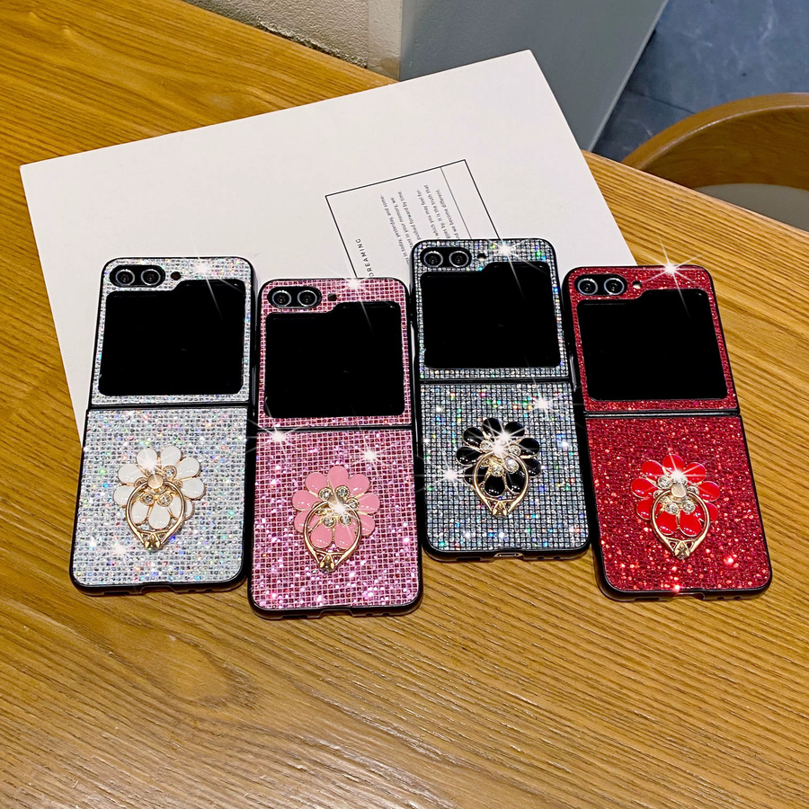 Bunte und luxuriöse Handyhülle mit funkelndem Blumen-Ringhalter für Samsung Galaxy Z Flip (kompatibel mit Z Flip 3, 4, 5, 6, 7, 8 und FE) in Multicolor - Bild 2