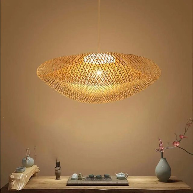 JOYINLED Vintage Pendelleuchte aus handgewebtem Rattan im Retro-Stil für Schlafzimmer und Restaurant - Bild 1