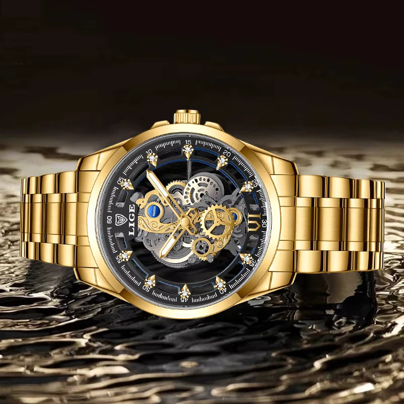 LIGE Armbanduhr, Quarz, Edelstahl, Gold, Herren - Bild 2