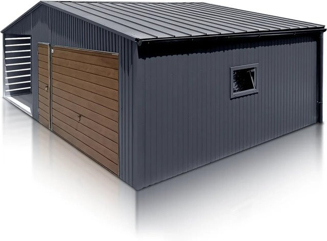Liderstal Premium Einzelgarage aus Trapezblech mit Carport und Up-and-Over Tor in Anthrazit - Bild 1