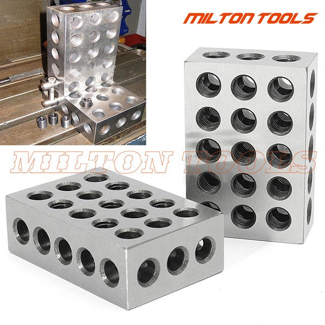 ETOPOO 2er-Set Präzisions-1-2-3-Zoll-Blöcke aus gehärtetem Stahl in Silber, 23 Löcher für Fräswerkzeuge und Maschinisten, 25 mm, 50 mm und 75 mm - Bild 1