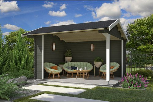Lasita Gartenhaus Kirian Blockbohlenhaus in Grau-Grün, B/H/T: 380 x 273,6 x 389,4 cm - Bild 1