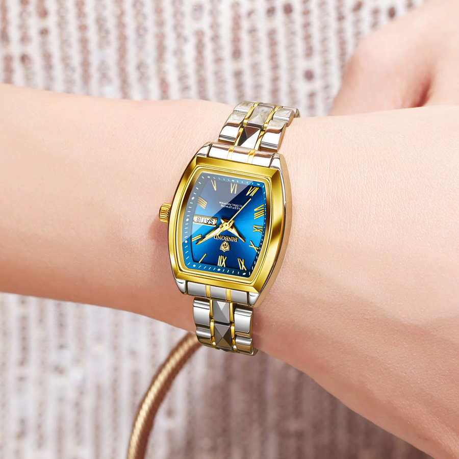 BINBOND Armbanduhr Quarz, Edelstahl, Bicolor, Blau, Damen - Bild 4
