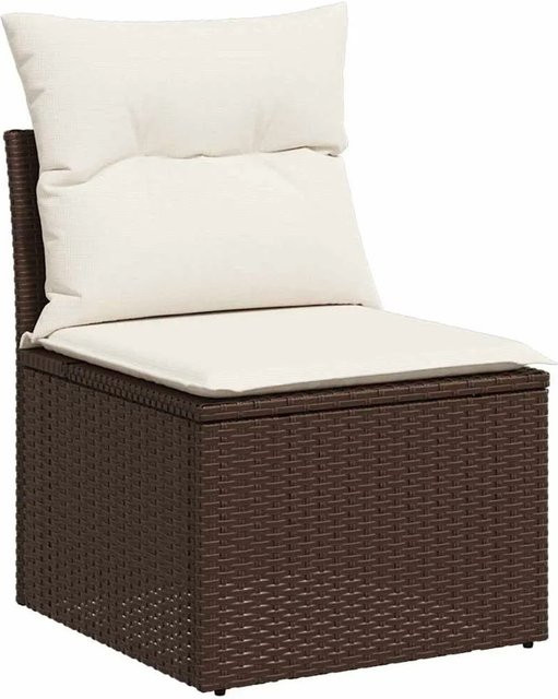 7-tlg. vidaXL Garten-Sofa-Set aus Poly-Rattan in Braun mit Polstern und integriertem Stauraum - Bild 1