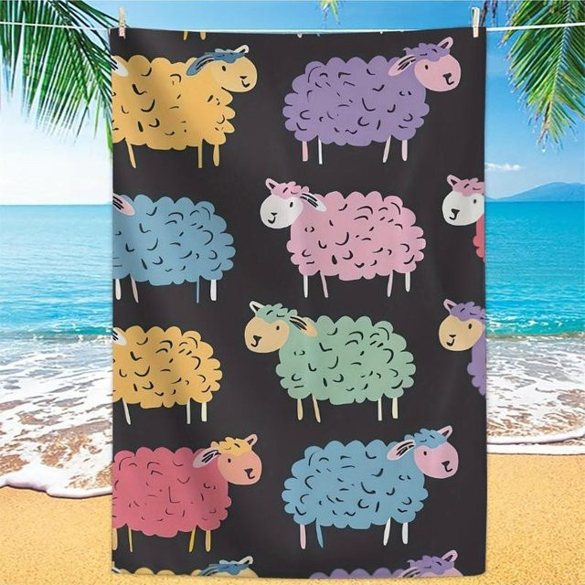 JMG Household Supplies Mikrofaser-Strandtuch mit Schafmuster in Multicolour, B/H: 90 x 180 cm - Bild 1