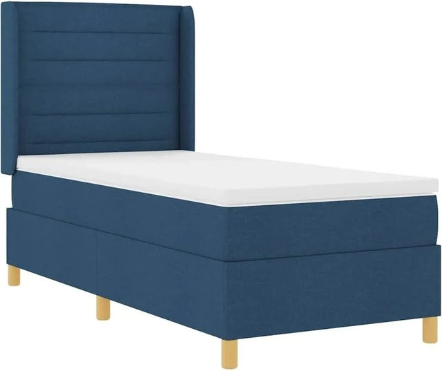 vidaXL Boxspringbett Hybrid mit Matratze und Kopfteil in Blau, B/T/H: 90 x 190 x 128 cm - Bild 1