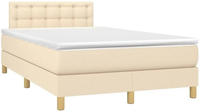 vidaXL Boxspringbett mit Matratze und LED-Unterbettbeleuchtung in Creme, Hybrid-Bett mit USB-Ladeport und Taschenfederkern, B/T/H: 120 x 200 x 78 cm - Bild 1