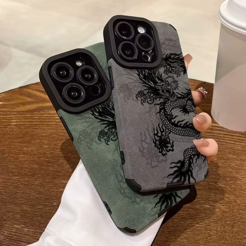 Stoßfeste Handyhülle mit chinesischem Drachenmuster für Apple iPhone, Farbe: Grau - Bild 2
