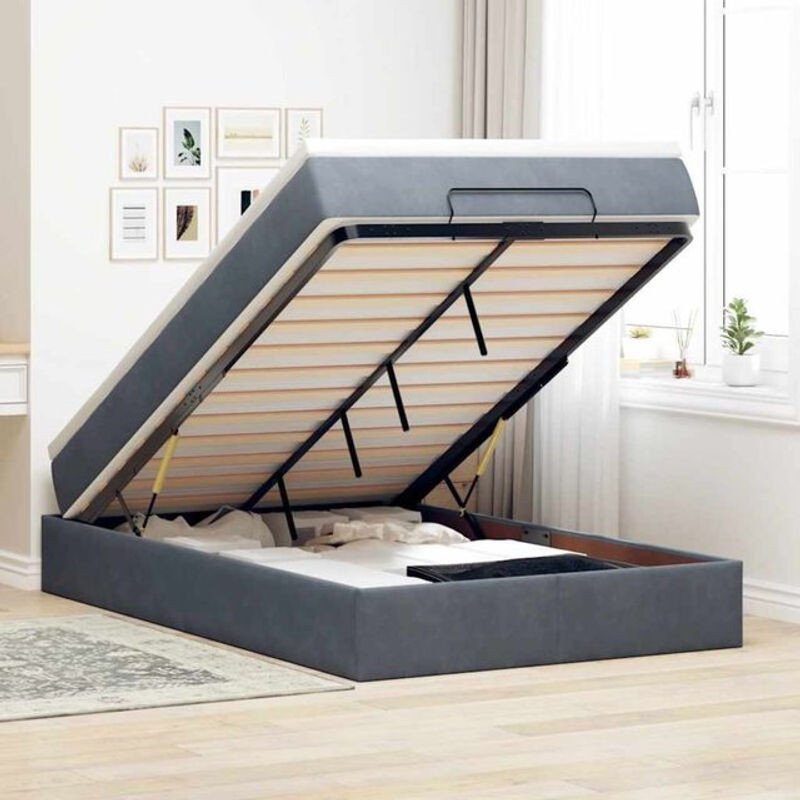 Vidaxl Ottoman Polsterbett mit Matratze aus Samt in Dunkelgrau B/T/H: 120 x 200 x 23,5 cm - Bild 1