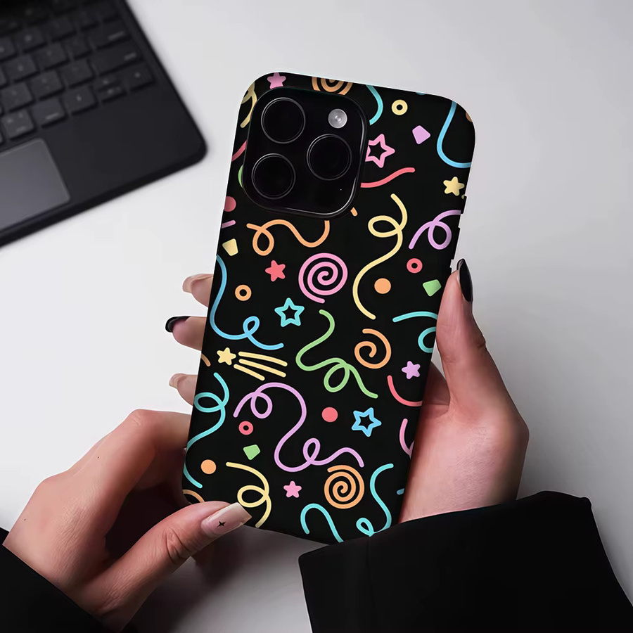Potdemiel Handyhülle mit buntem Konfetti- und Sternchen-Design für iPhone 17 16 15 14 13 Pro Max Plus, robuste Einzel- und Doppelschicht-Schutzhülle, Mehrfarbig - Bild 5