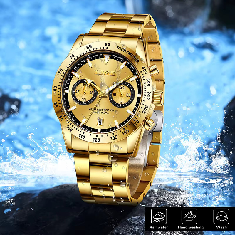LIGE Armbanduhr Quarz, Edelstahl, Datum, Herren - Bild 3